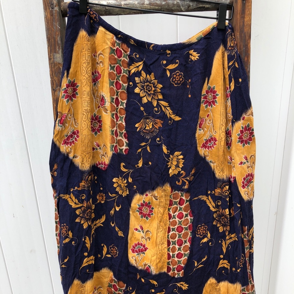 Blue and gold wimsical maxi skirt